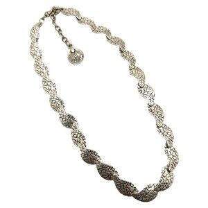 Vintage Turkish Export Necklace Silver Tone Textured Link Choker MCM 16"-18"